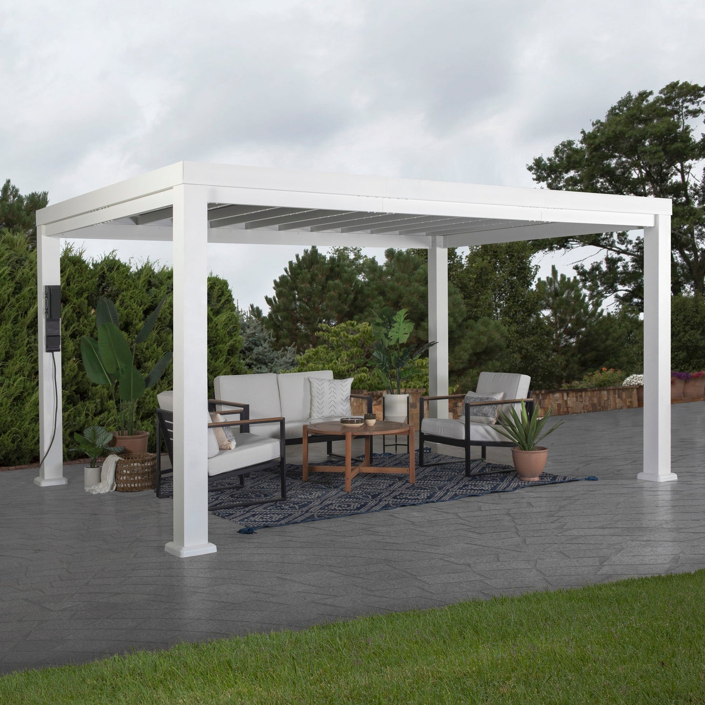 14x10 Windham Steel Pergola with Sail Shade