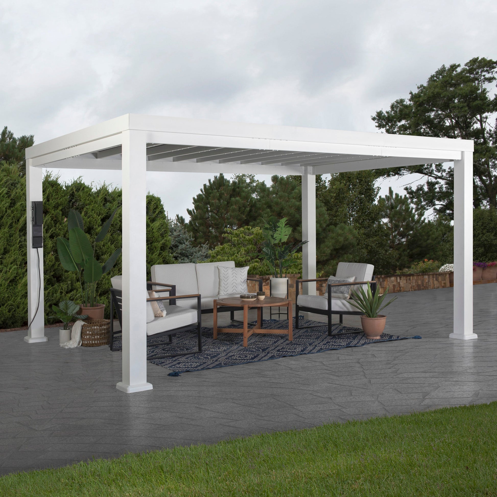 14x10 Windham Steel Pergola with Sail Shade