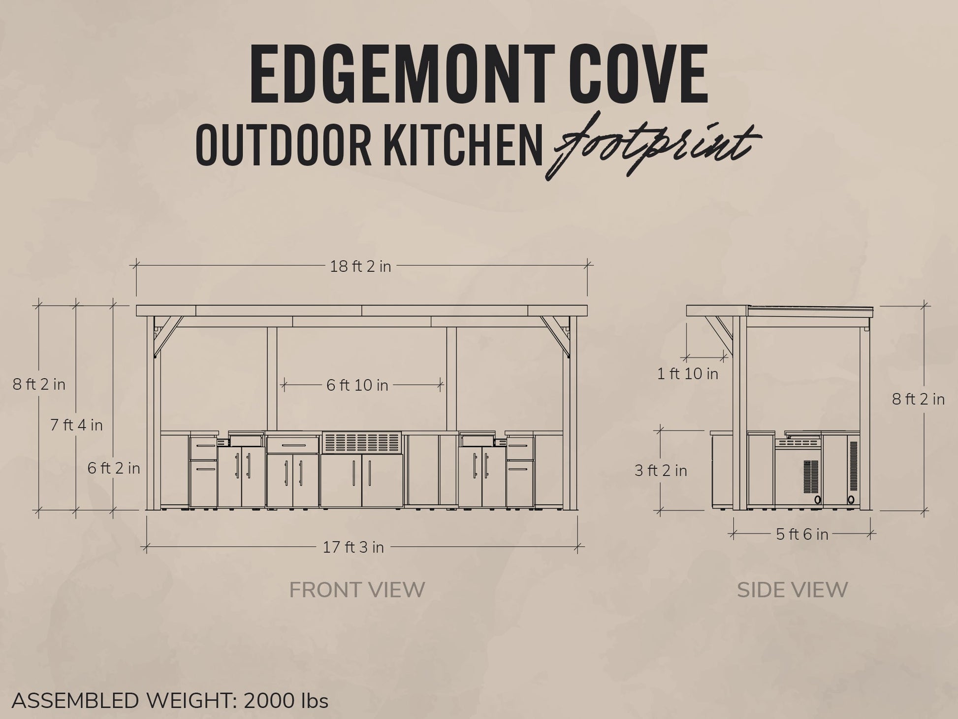 Edgemont Cove Outdoor Kitchen pull-out trash cabinet door open revealing liner-lined waste bin on full-extension slides in dark charcoal cabinet